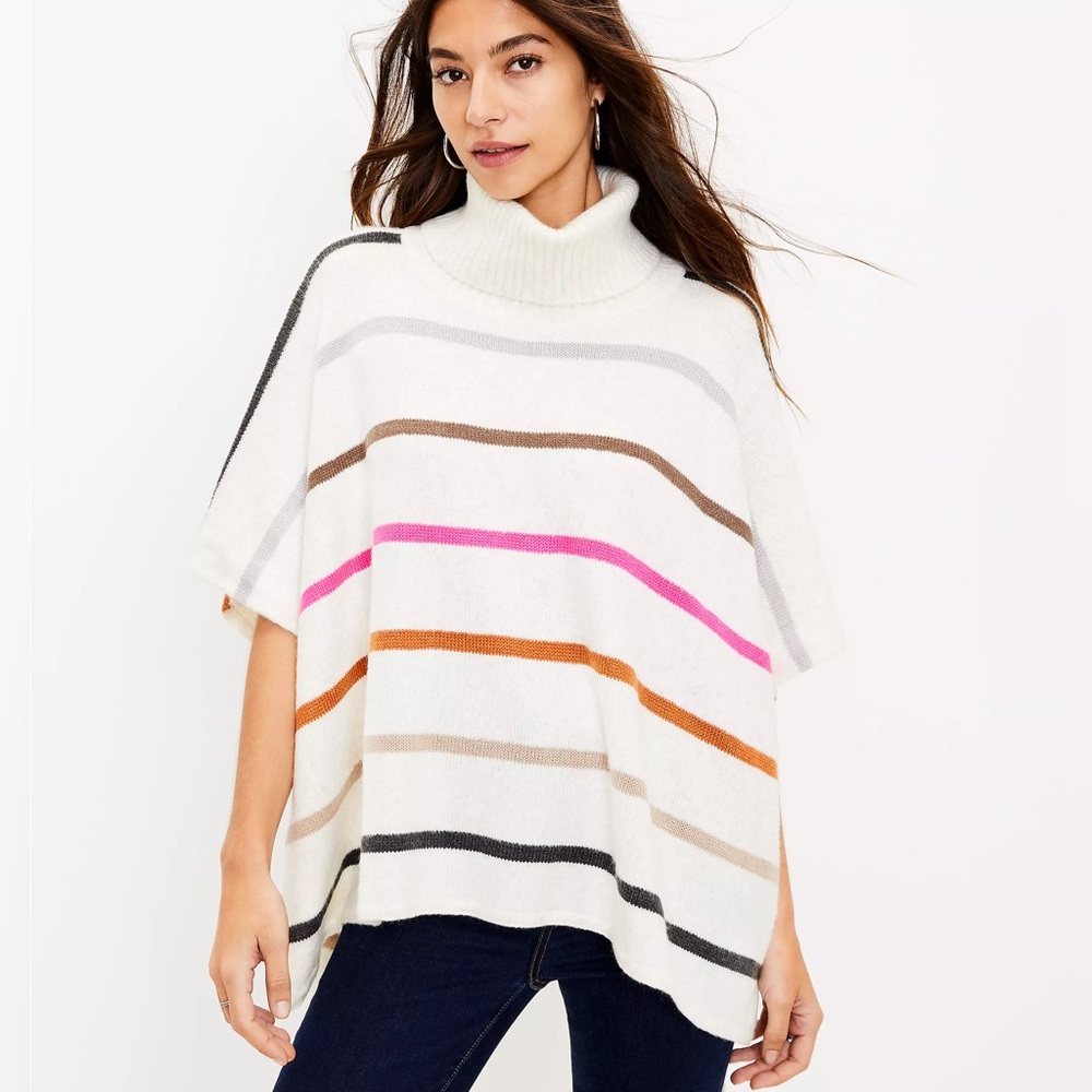 LOFT Striped Turtleneck Poncho Sweater - NWT - Size XS/S